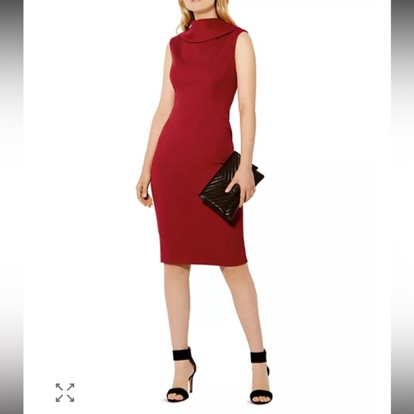 Karen Millen Dresses & Skirts - KAREN MILLEN Reverse Point Collar Pencil Dress – Deep Red – Size 2 – EUC